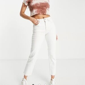 TOPSHOP cropped mid rise with raw hems straight jeans in white W 28
